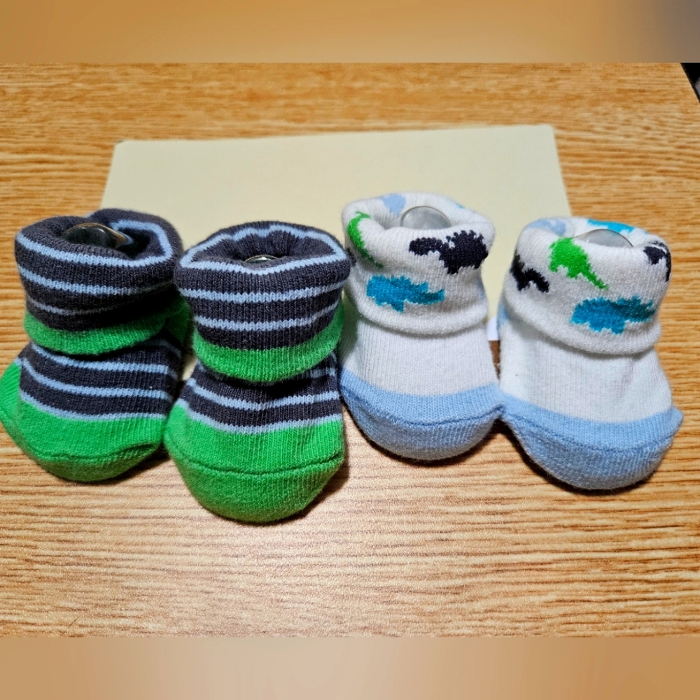 Carter's Baby Boy 2 Pack Booties Set- Stripes and Dinosaurs